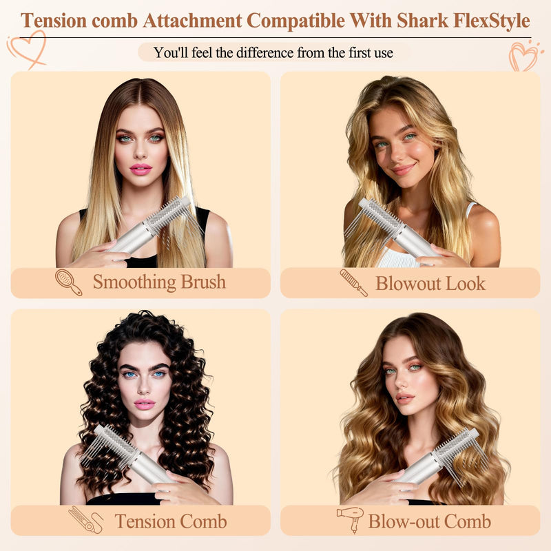 Upgraded Large Round Volumizing Brush and Wide-Tooth Tension Comb Attachment compatible with Shark FlexStyle HD400 Series