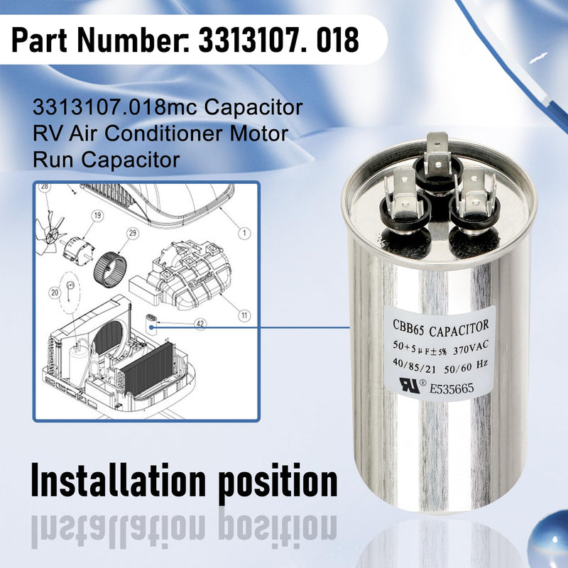 3313107.018 Capacitor Compatible with dometic RV Air Conditioner, 50+5uf+5%, 370VAC CBB65/CBB65A, Replaces 3316995.900, 3316348.900, 3100248.487