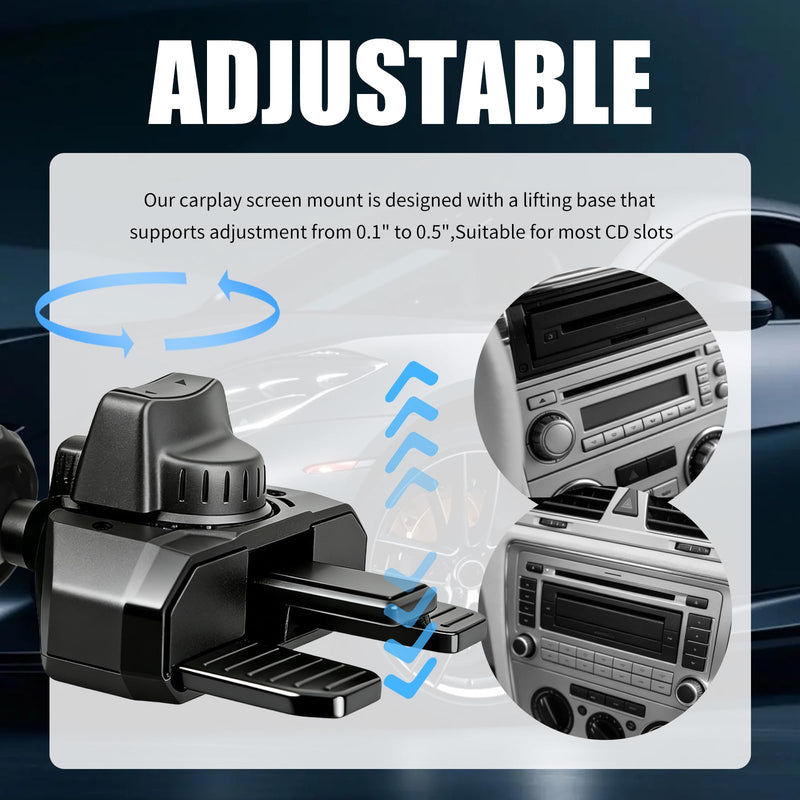 Adjustable CD Mount for Carplay Screen,360° Rotation CD Slot Mount for Carplay Screen with 17mm Ball Mounts Socket,Durable CDs Carplays Mounts Compatible with Car Monitors
