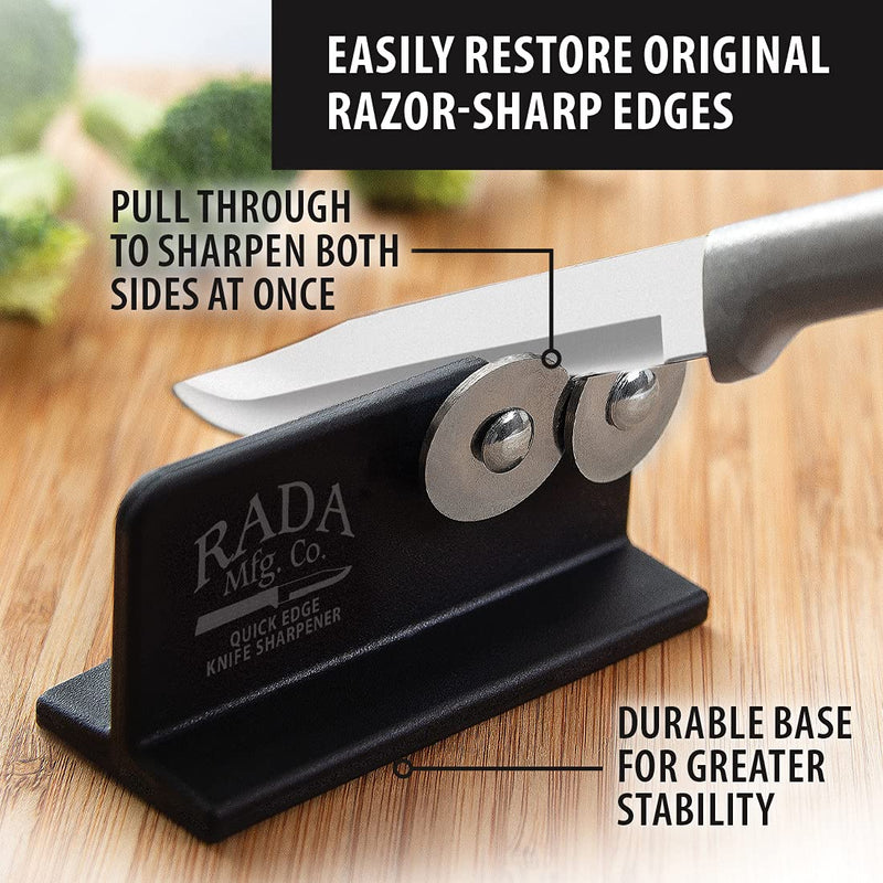 Rada Cutlery Quick Edge Knife Sharpener (R119), 3.5"x2", Stainless Steel Wheels, Made in USA. Pack of 2