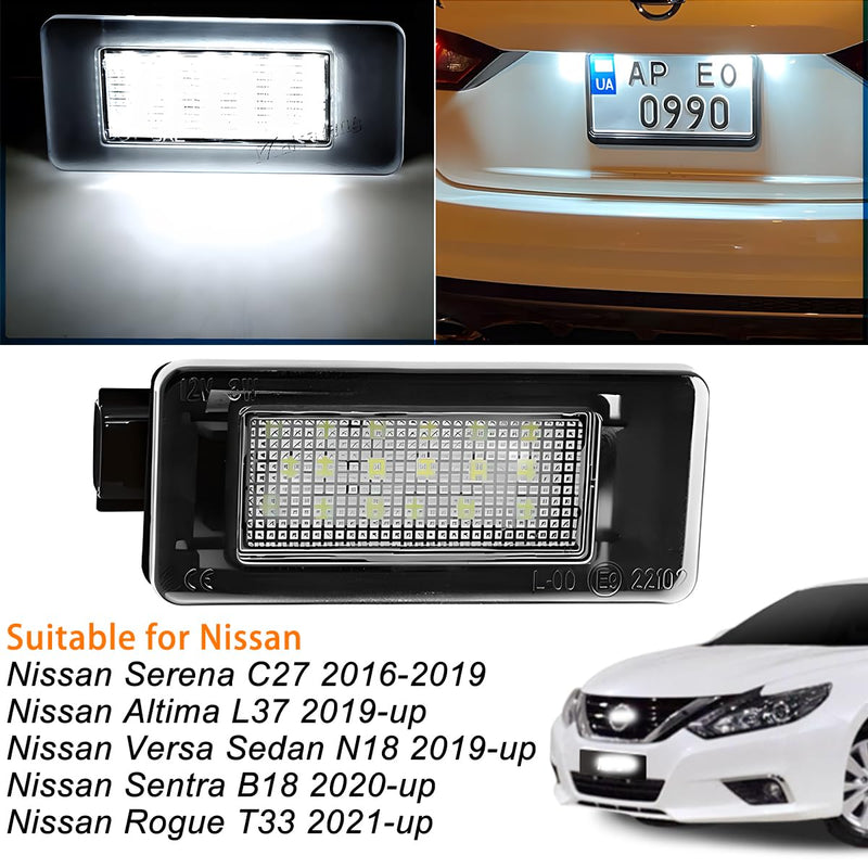 HZEL Car LED License Plate Light, 2PCS Vehicle Rear Tag Lamp Assembly, Automotive Tail Xenon Tag Lighting Kit Replacement Accessories Compatible with Altima Sentra Rogue Versa