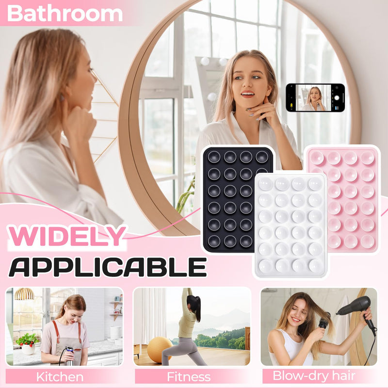2PCS Silicone Double-Sided Suction Phone Case Mount,Strong Grip Holder Phone Accessories for Smartphones,Hands-Free Mirror Shower Phone Stand for Selfies (White & White) White & White