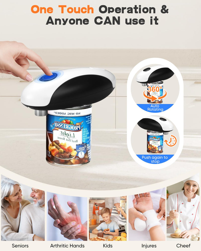Electric Can Opener, Can Opener Electric Fits All Can Sizes, One Touch USB Rechargeable Automatic Can Opener for Kitchen and Seniors with Arthritis, Chef, Portable Kitchen Gadgets Black and White Electric