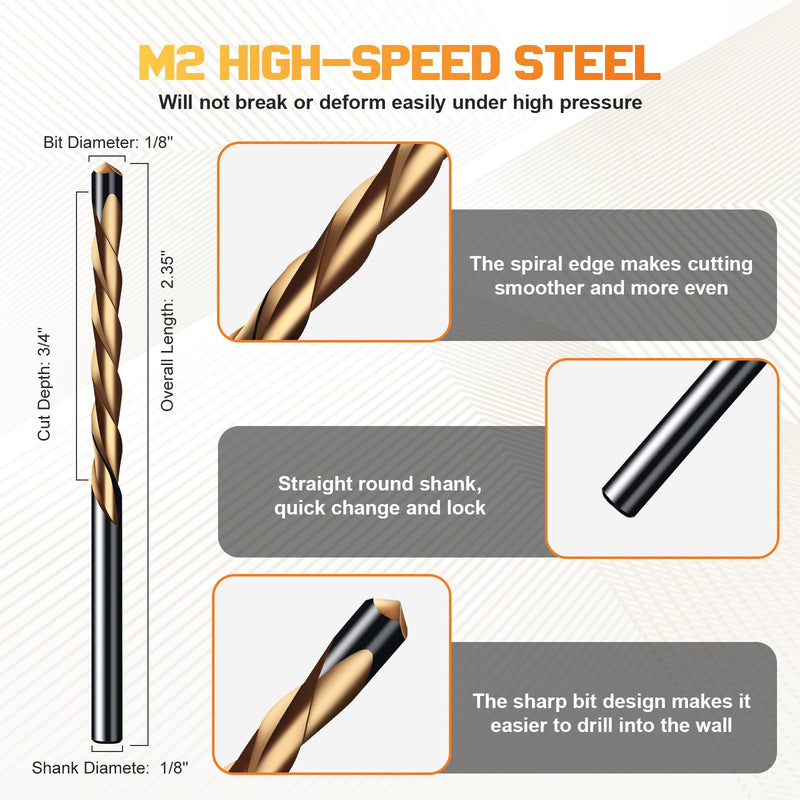 50Pcs 1/8 Inch Spiral Drywall Router Bits Set -Brocas para Drywall High Speed Steel Drywall Cutting Bit Kit with Guide Point for Drywall Cutout Tool Black