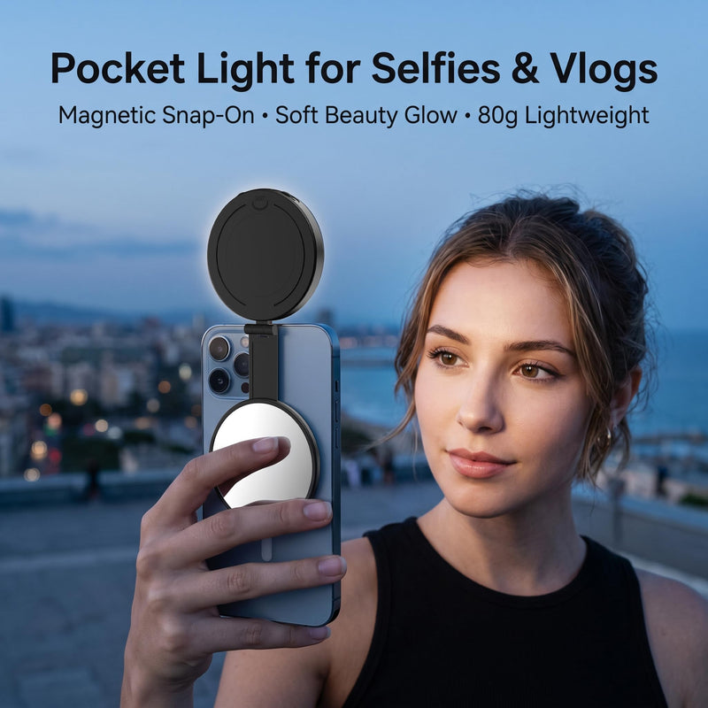 Magnetic Selfie Light, LED Phone Ring Light for iPhone MagSafe, Portable Magnetic Phone Fill Lights for Selfies TikTok Video Call Makeup Photography YouTube Vlog - Black