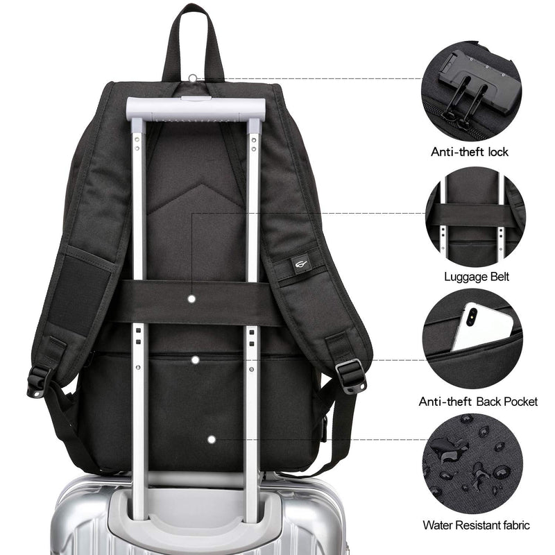 WENIG Anti-Theft Travel Laptop Backpack with USB Charging Port Lock,Water Resistant Slim Work Computer Bag for Men College Bookbags Fits 15.6 Inch Laptop Black