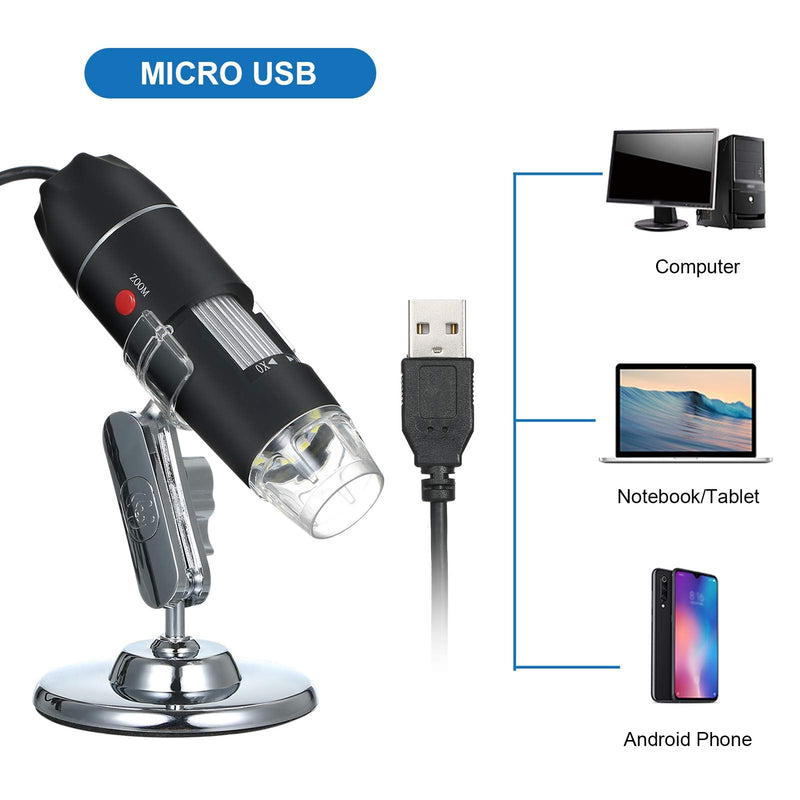 Andoer USB Digital Microscope 1600X Magnification Camera 8 LEDs with Stand Portable Handheld Inspection Magnifier