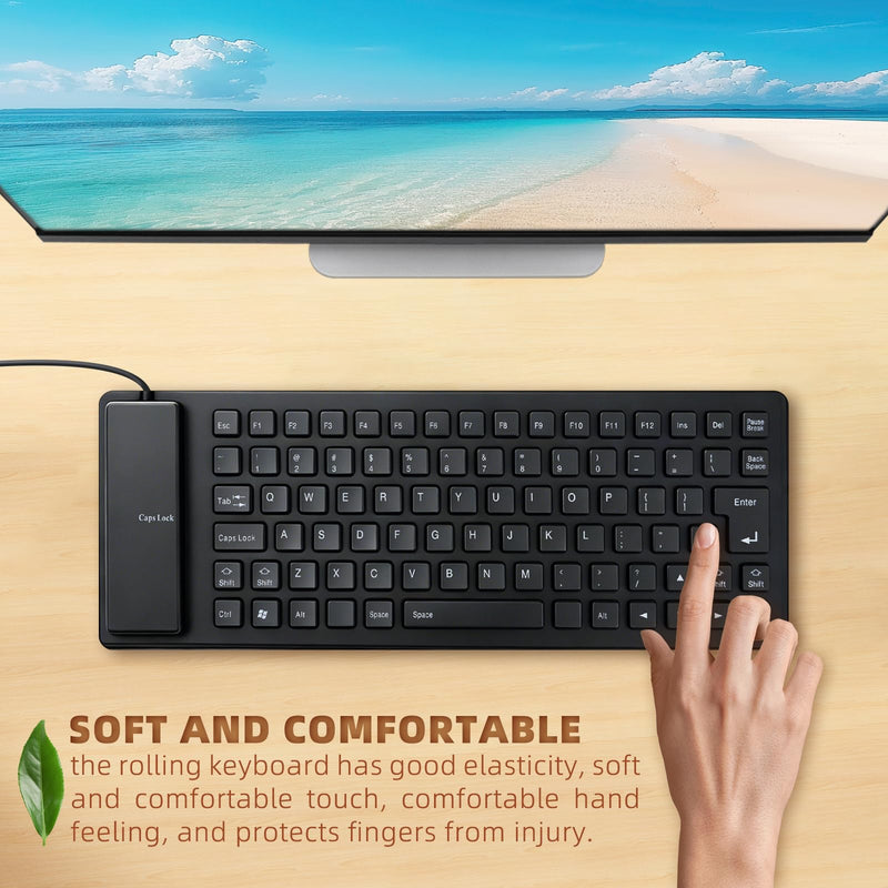 Silicone Keyboard, 85 Keys Foldable USB Wired Keyboard | Soft Touch Quiet Roll Up Keyboard Waterproof and Dustproof for PC Laptop Notebook Office Home Travel (Black)