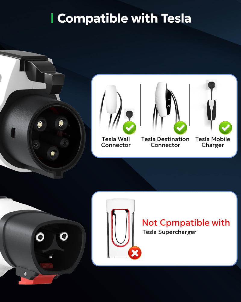 for Tesla to J1772 Adapter with Screen Display [Only to J1772], 60Amp 250V Converter with Press-Lock, Compatible with Tesla Charger Connectors, Destination/Mobile Chargers white