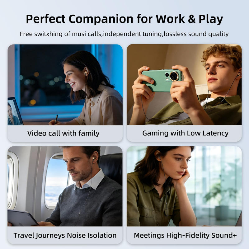 Wired Earbuds with ENC Noise Canceling Mic, Deep Bass Stereo Wired Earphones, Plug in USB C/Type C Headphones Compatible with iPhone 17/16/15, Samsung, Android, Gaming, Laptop, Clear Calls Brown USB Type C
