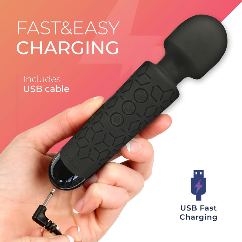 Yarosi Micro Personal Massage Wand Smallest Strongest Handheld Cordless Massager, Strong Powerful Compact Perfect For Travel, Magic Stress Away, All Body Back Legs Hand Pains Sports Recovery Black