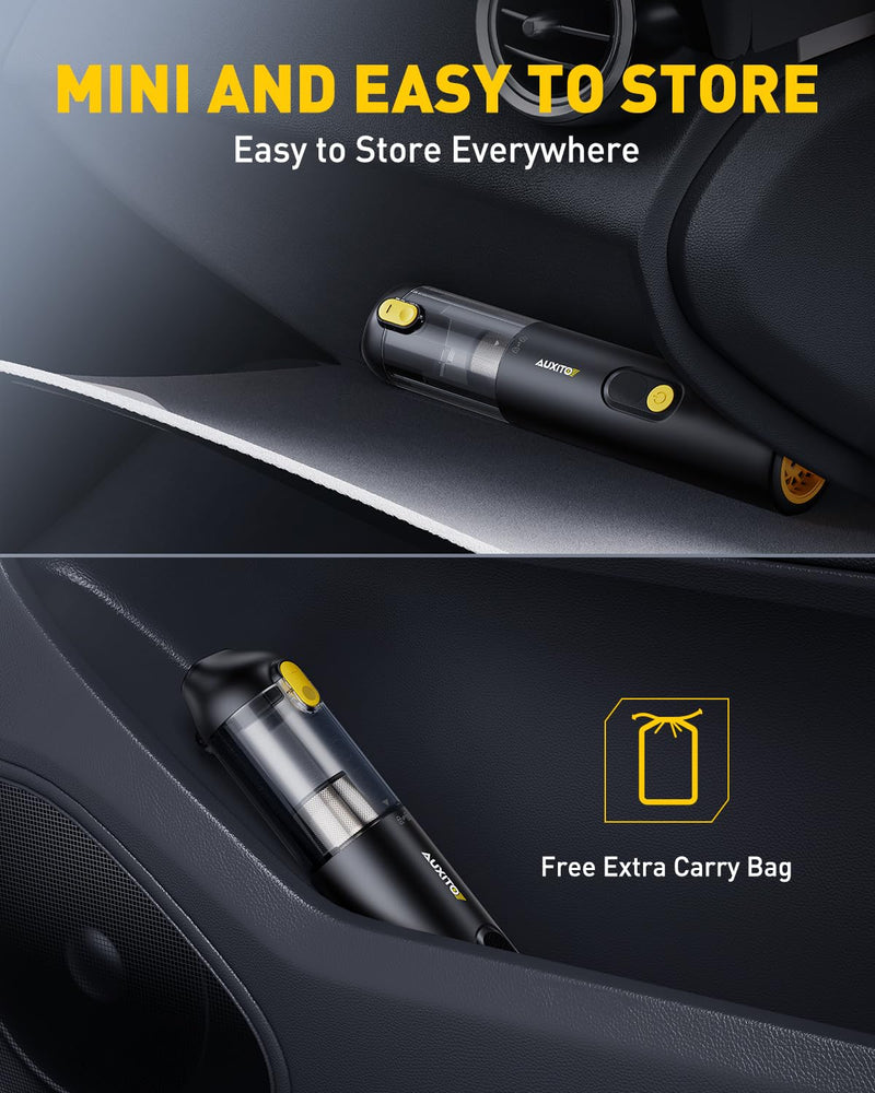 AUXITO Car Vacuum - Portable Cordless Vacuum for Car 14000Pa Powerful Suction, Handheld Vacuum Blow & Suction 2 in 1, Small Car Vacuum Cleaner Hand Held Vacuum for Car, Home, Pet, Office (Black) Black