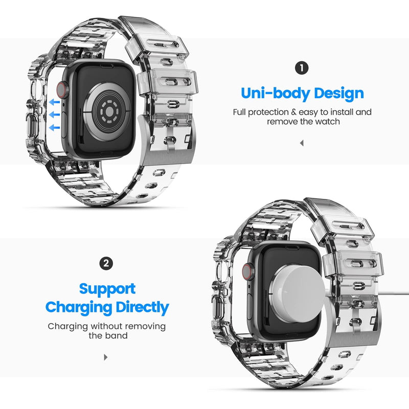 Compatible with Clear Apple Watch Band 38mm 40mm 41mm 42mm 44mm 45mm with Protective Case,Shockproof Strap for iwatch Bands Series 8 7 6 5 4 3 2 1 41/40/38mm