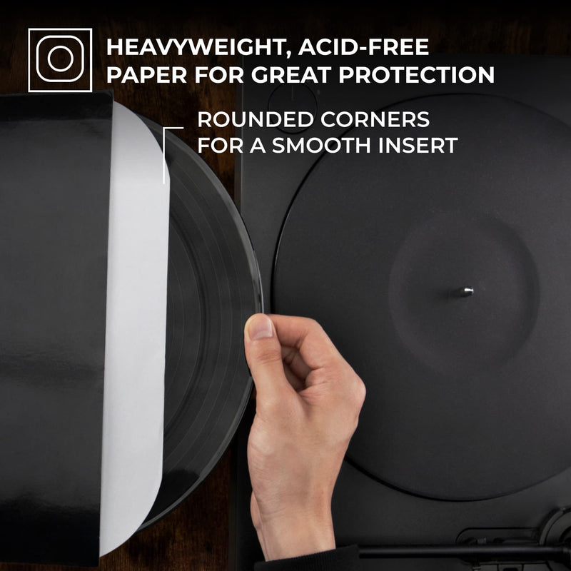 BIG FUDGE Vinyl Record Inner Sleeves 25x | Made from Heavyweight & Acid Free Paper | Album Covers with Round Corners for Easy Insert | Slim Record Jackets to Protect Your LPs & Singles | 12" 25