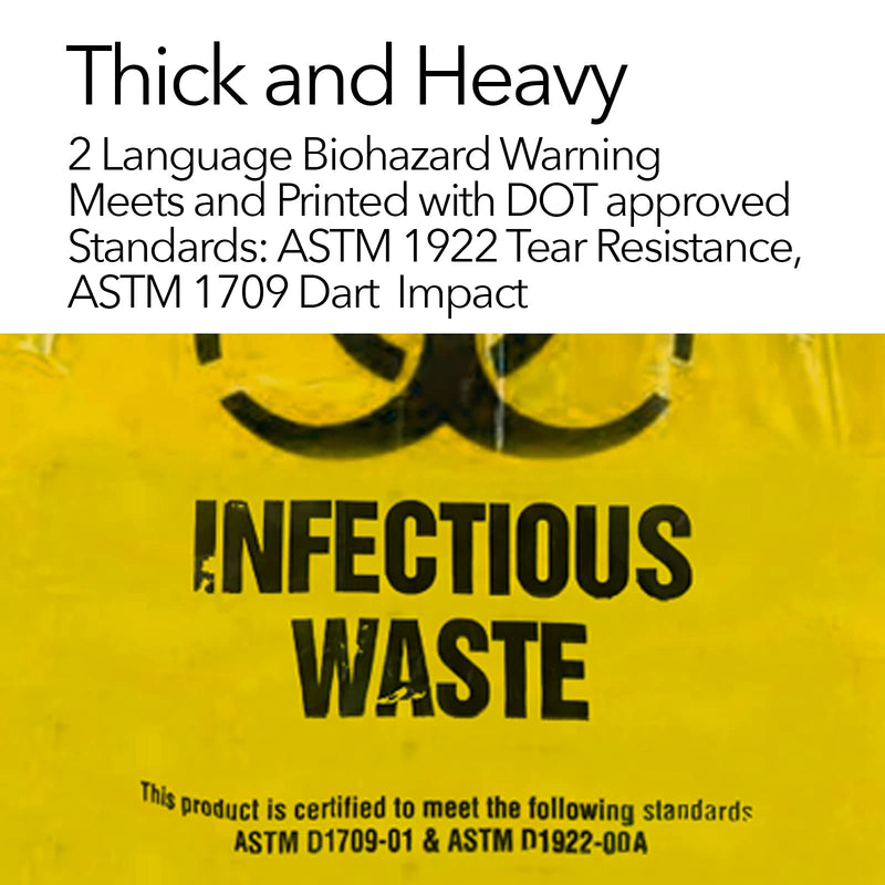RESILIA Biohazard Bags - For Infectious Waste Disposal, Meets DOT ASTM Standards for Hospital Use, OSHA Approved, Yellow, 33 Gallon, 29" W x 43" L, 1.35 Mil, 0.00135 Inch, 25 Bags, Made in the USA