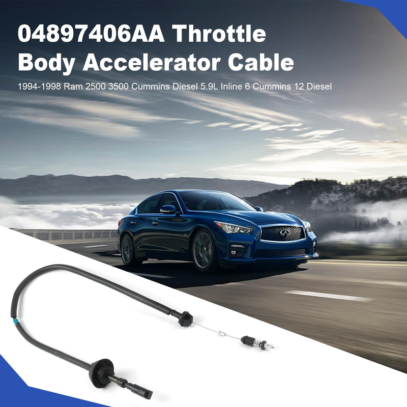 Throttle Body Accelerator Cable For 1994-1998 Dodge Ram 2500 3500 Cummins Diesel 5.9L Inline 6 Cummins 12 Valve Turbo Diesel