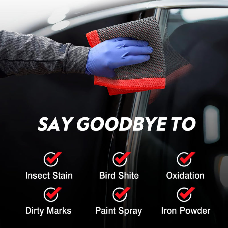 Clay Decontamination Towel - Professional Detail Products - Proven Cleaning & Release of Paint Contaminants; Increase Wax & Sealant Bond; Enhance Paint Gloss & Color; Fine Grade (12x12inches) Red