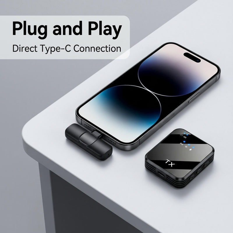 Wireless Earphone Microphone, Equipped With Lightning And Usb-C Adapters, Plug-And-Play Noise-Canceling Microphone, Suitable For Video Live Streaming, Interviews And Real-Time Streaming.