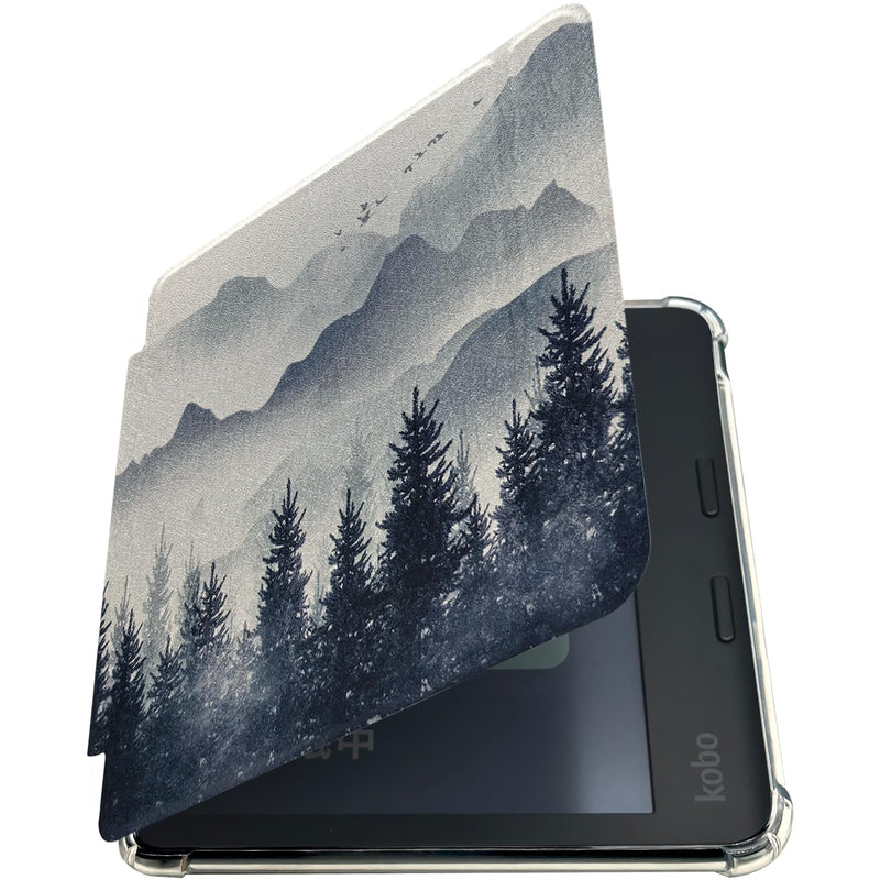 Folio Leather Case for 7" Kobo Libra Colour (2024) eReader - Ultra-Thin Enhanced Auto Sleep/Wake Cover with Transparent TPU Back, Magnetic Closure, Stylus Holder (Misty Forest) Misty Forest