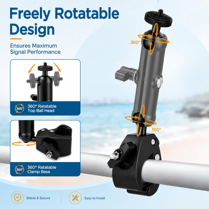 Starlink Mini Clamp Mount Kit with Adapter, Adjustable Pole and Rail Mount for Starlink Mini, Compatible with 2024/2025/2026 for RV, Camper, Boat, Balcony