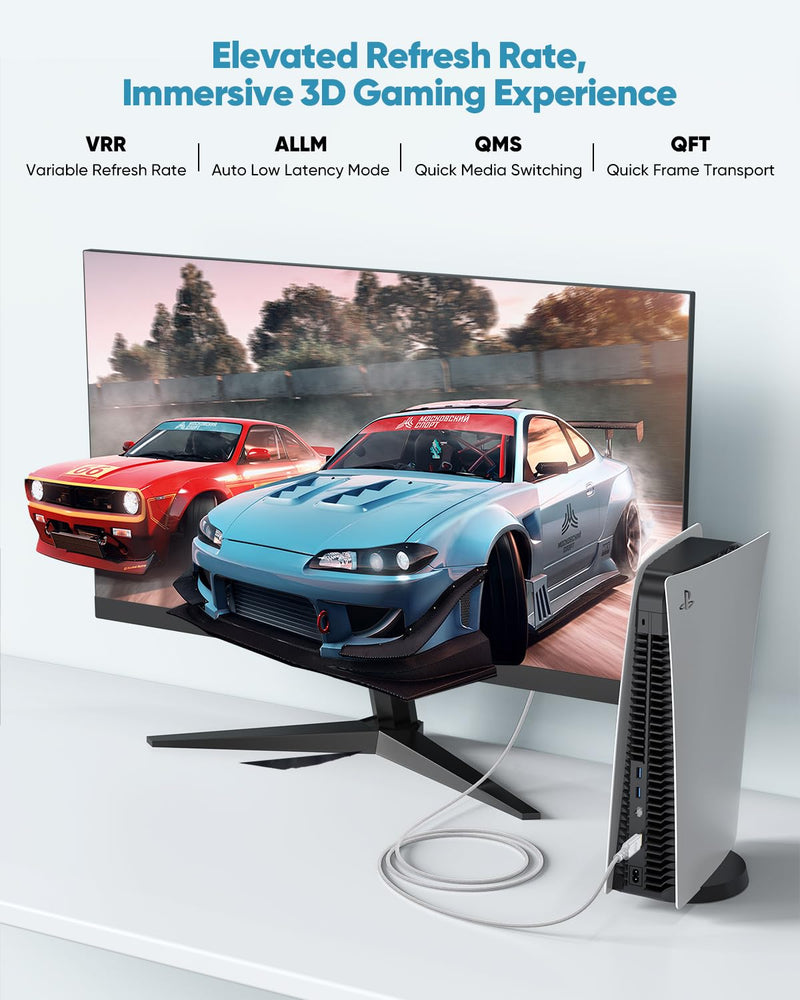 8K White HDMI Cable 20 FT, HDMI 2.1 Cable 20FT Ultra High Speed eARC Braided Long HDMI Cord with 8K@60Hz, 4K@120Hz, HDR10+, Dolby, 3D, HDCP2.3 for Laptop/Monitor/HDTV/Soundbar/Blu-ray/PS5/Xbox 1