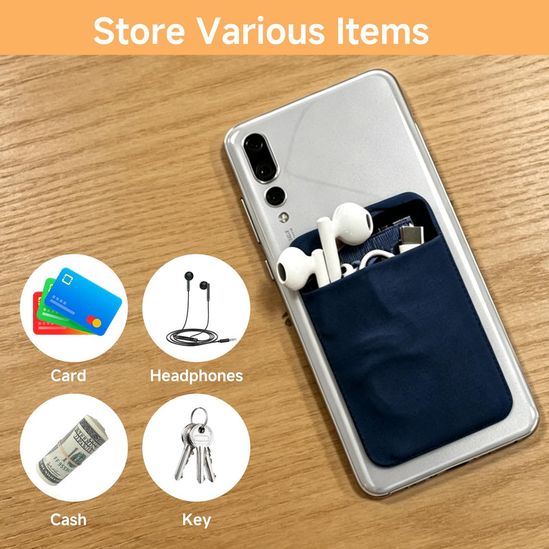 3 Pack Cell Phone Card Holder, Stretchy Stick on Wallet for Back of Phone, Self Adhesive Card Holder with Flap for Credit Cards ID, No Wallet Needed Compatible with Most Smartphones