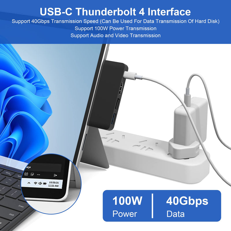 Surface Pro 8 Hub Docking Station with USB-C Thunerbolt 4 (Display+Data+PD Charging), 4K HDMI, USB 3.0, USB 2.0, TF Card Slot, Triple Display (Surface Pro 8+HDMI+USB C) for Microsoft Surface Pro 8 Black
