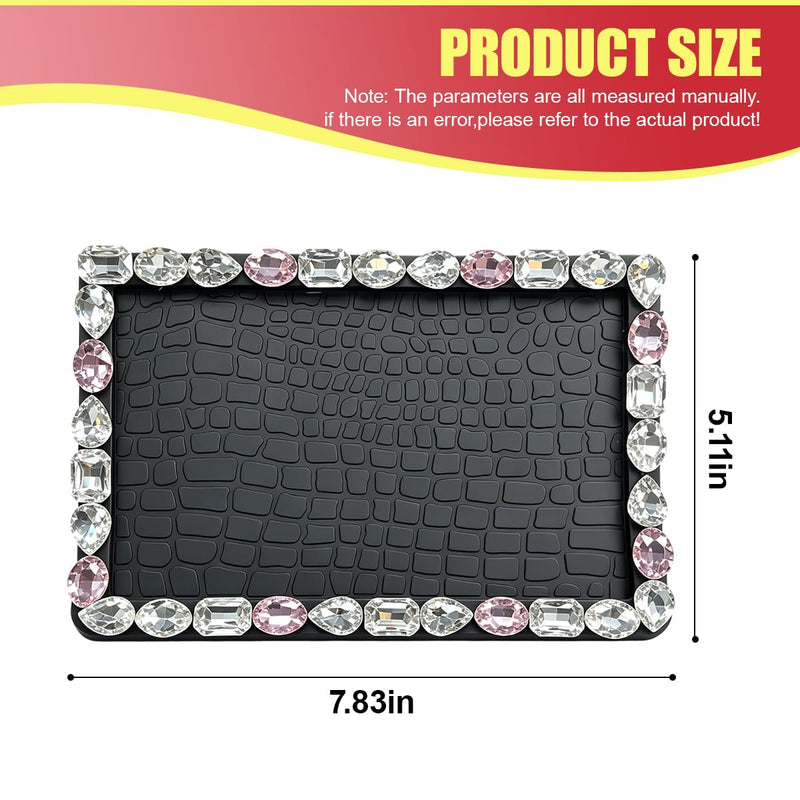 Craedli Bling Car Dashboard Anti-Slip Mat, Non-Slip Sticky Pad for Keys and Cell Phone, Rhinestone Vehicle Dash Decoration Accessories for SUV and Truck (White&Pink) White&Pink