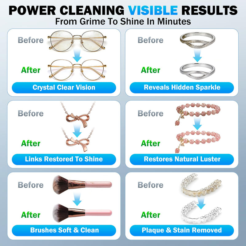 Ultrasonic Jewelry Cleaner, 48KHz Ultrasonic Cleaner for Eyeglasses Rings Watch Band Necklace Earring, Multi Deep Clean Modes 400ML, White