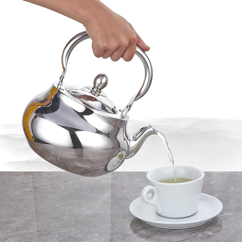 SANQIAHOME Stainless Steel Teapot With Removeable Infuser 71 oz (2000ml) Thickened Mirror Polished Stovetop Tea Maker for Herbal and Infusion 2000ml Silver(J)