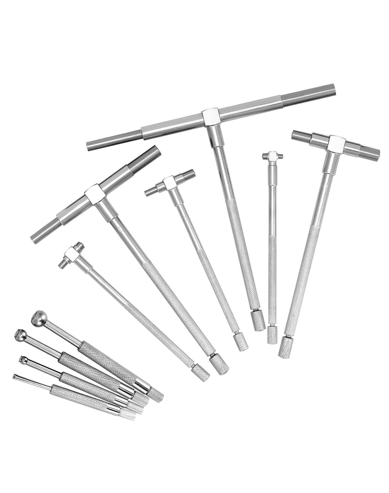 QWORK Stainless Steel Telescoping Bore Gauge Set - 1/8" to 1/2" Range and T Bore Hole Gauge Telescopic Gauge 6 Pcs 5/16" to 6"