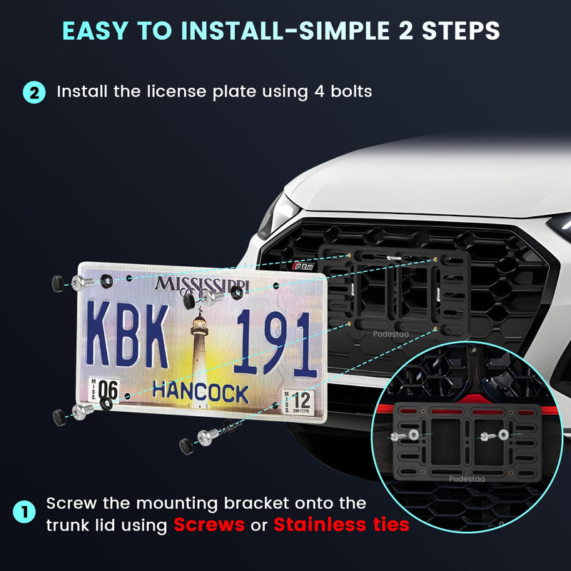 Front License Plate Bracket Holder for Audi 2000-2025 A3 A4 A5 A6 A7 A8 Quattro Sportback Allroad Q3 Q5 Q7 Q8 Premium Prestige S RS Series Bumper Car Plate Frame Mounting Kit