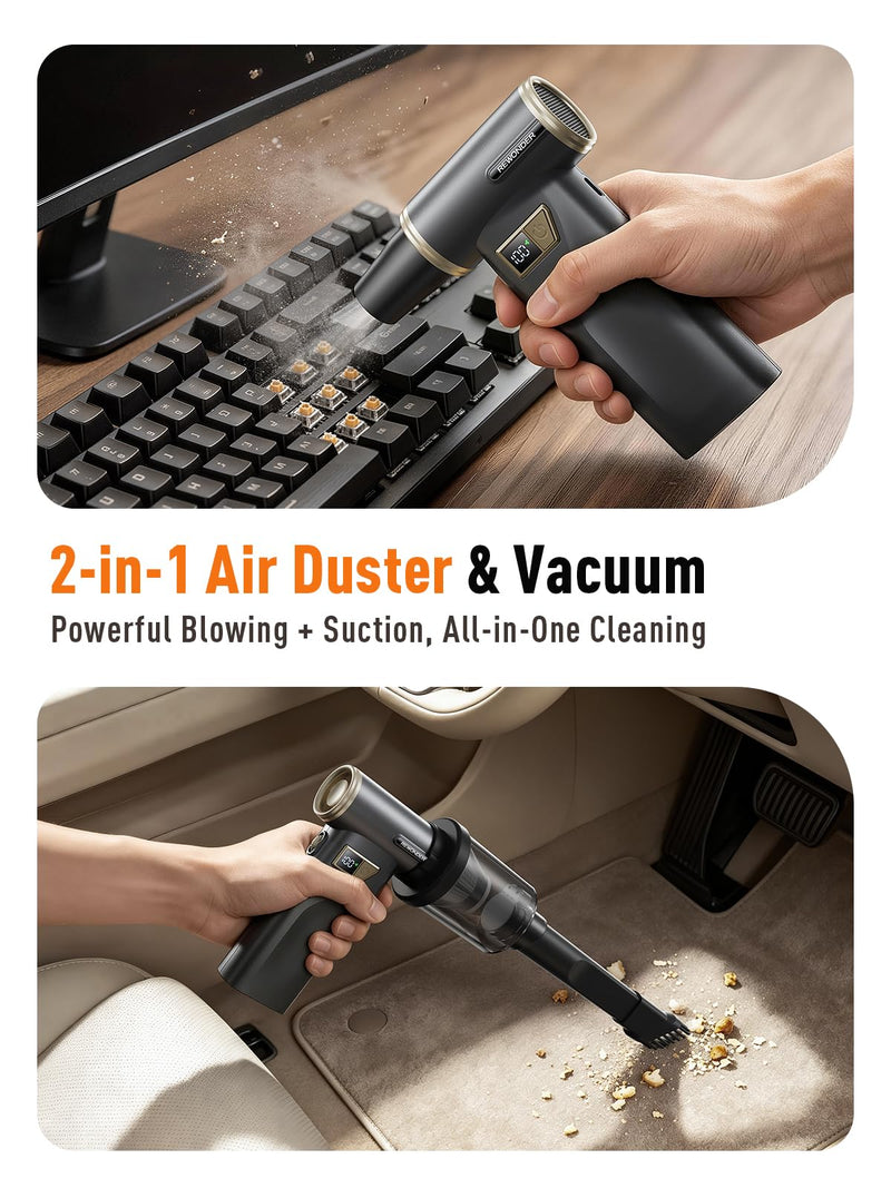 REWONDER Electric Air Duster Rechargeable Cordless Air Blower | 130000RPM Brushless Motor, 100 Adjustable Speeds, LED Display, Duster Blower for PC, Computer, keyboard, Car, Home Cleaning