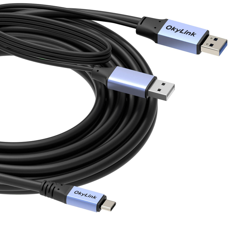 OkyLink Active USB 3.0 A to C Data Cable, Male to Male, 5Gbps, 15ft | 5M, 3.2 Gen 1, Signal booster, optional power, for webcam, VR, portable hard drive, Docking Station, Printer USB3.0(5Gbps) 15ft (5m)