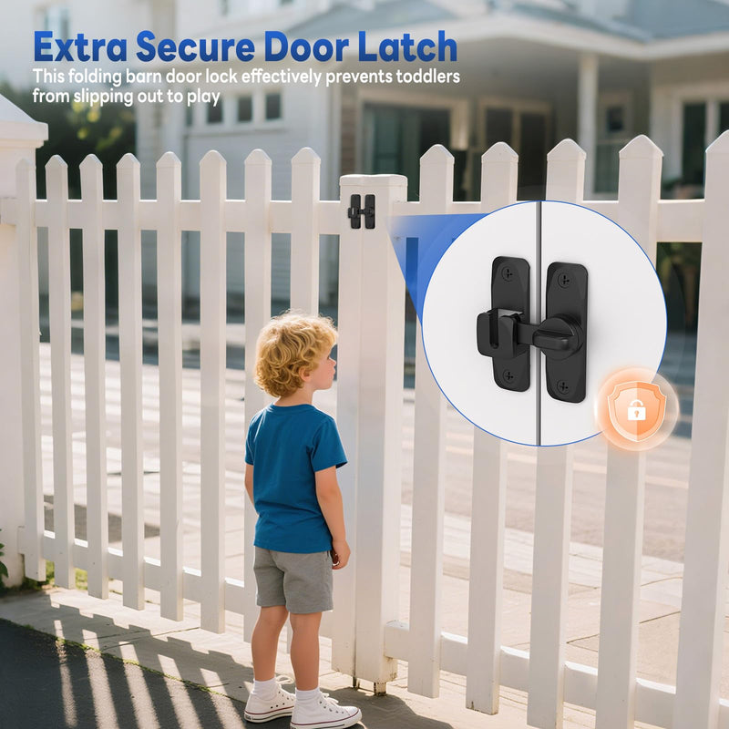 90/180 Degree Barn Door Locks and Latches, Safety Aluminum Hardware Sliding Door Latch, Small Flip Locks for Barn, Bathroom, Cabinet, Garden, Window (Black-4PCS) Black-4PCS