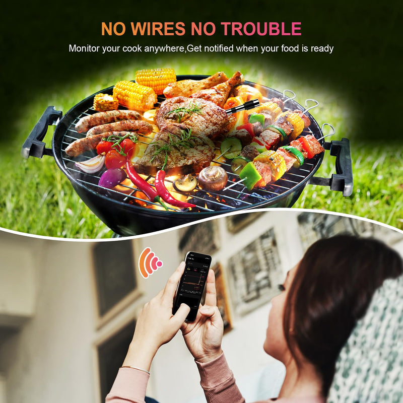 Wireless Smart Meat Thermometer with Dual-Sensor Probe, 500FT Remote Monitoring, Dedicated App, Real-Time Ambient and Food Temperature Tracking for Precise Cooking Control Single Probe Grey-Single Probe