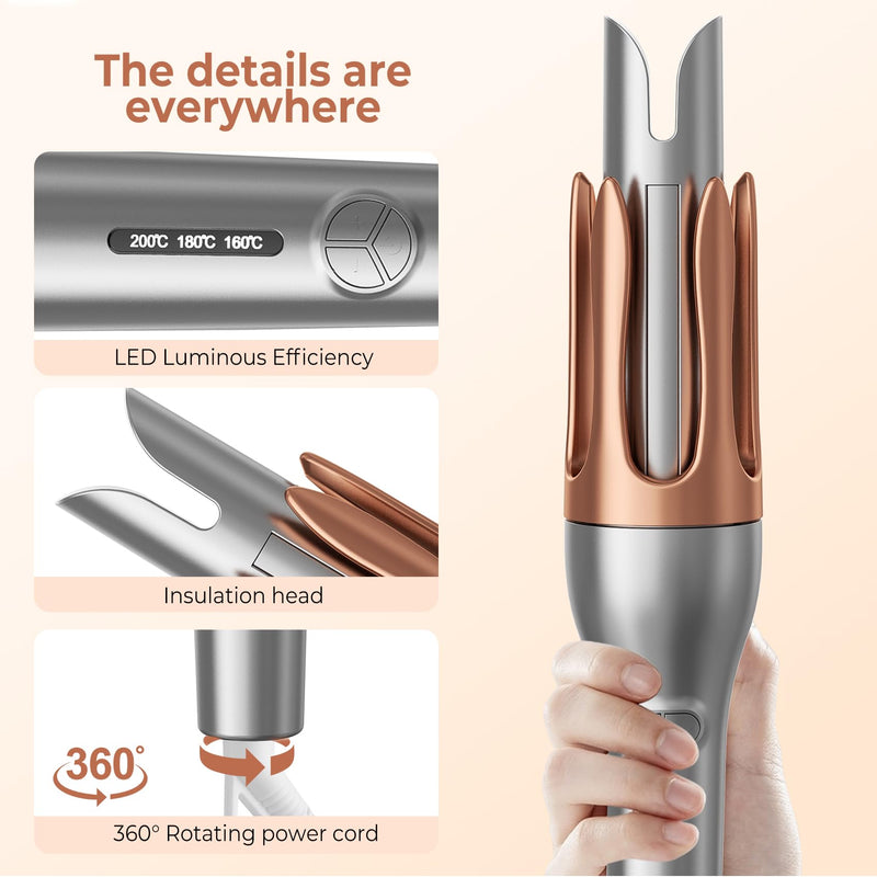 Hair Curler, Portable Automatic Curling Iron with Anti-Scald Design, 30s Fast Heat, 3 Temp Settings, 32mm Tourmaline Ceramic Barrel, 60 Min Auto Shut-Off