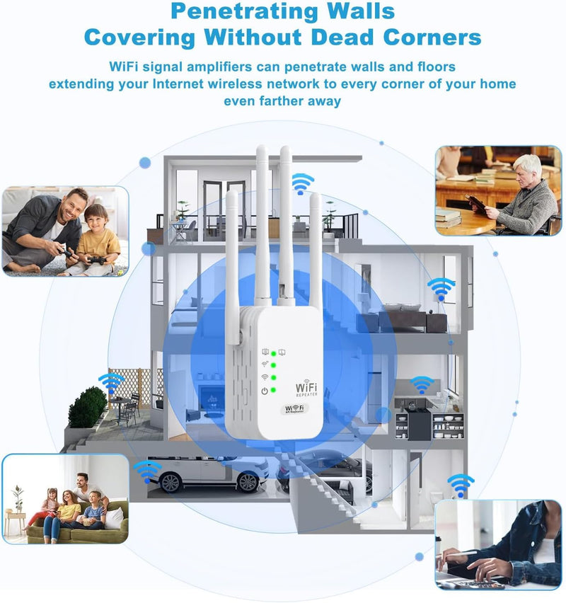 WiFi Extender, 300Mbps Wi-Fi Signal Booster Amplifier for Home Cover Up to 120sq.ft WiFi 2.4GHz Dual Band Wireless Repeater, 4 Antennas 360° WiFi Amplifier, WiFi Range Extender with Ethernet 2A2F4-U10