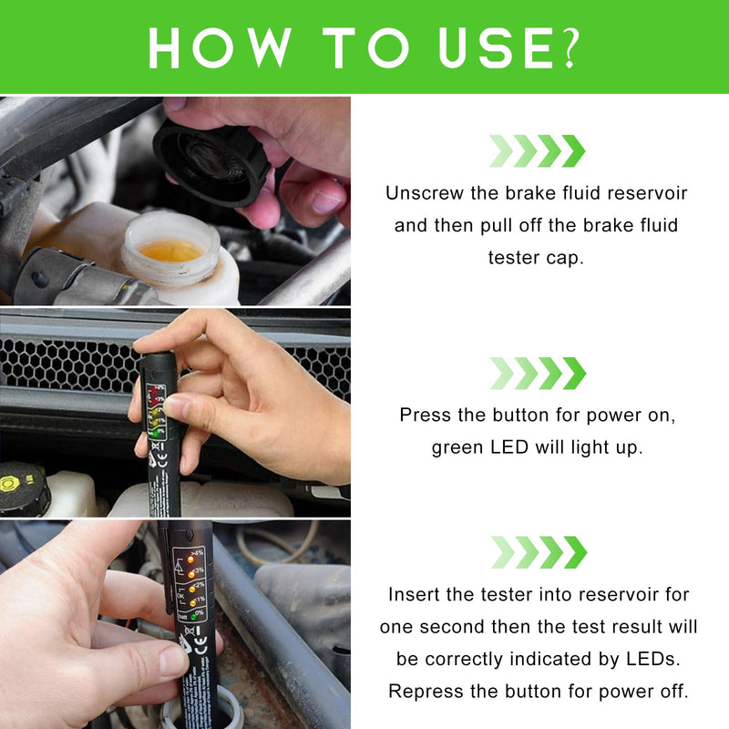 Brake Fluid Liquid Tester Pen, DOT 3 DOT 4 DOT 5.1 Brake Fluid Diagnostic Testing Pen, Vehicle High-Precision Hydraulic Liquid Oil Moisture Analyzer with 5 LED Indicators 1 PCS
