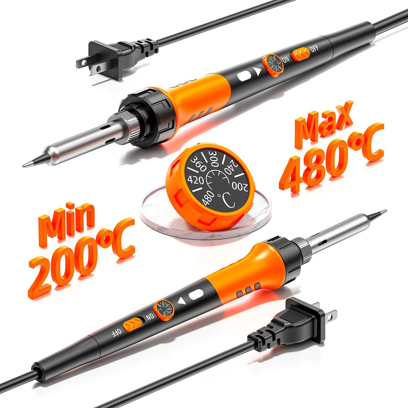 Soldering Iron Premium Kit, 60W Soldering Gun with Ceramic Heater, 12-in-1 Soldering Tool, Adjustable Temperature 200 to 450°C, Includes Soldering Iron Tip, Solder Wire, Pump and Paste ‎orange