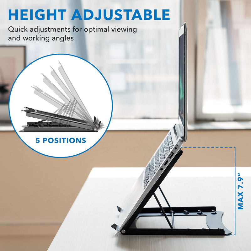 Laptop Stand for Desk Adjustable Height - Black Solid Steel Laptop Riser | 5 Adjustable Heights | Properly Positions Head, Neck, Back and Wrists to Reduce Aches While Working | No Assembly Required