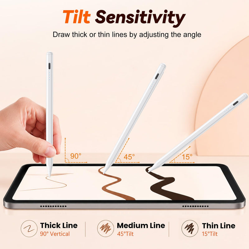 Stylus Pen for iPad 2018-2026 Gen, Fast Charge, Palm Rejection-White | Tilt Sensitivity, Compatible with Apple Pencil iPad 6-11, pro 13/12.9/11, Air 3/4/5/M2/M3/M4, Mini 5/6/7, for Painting, Note White