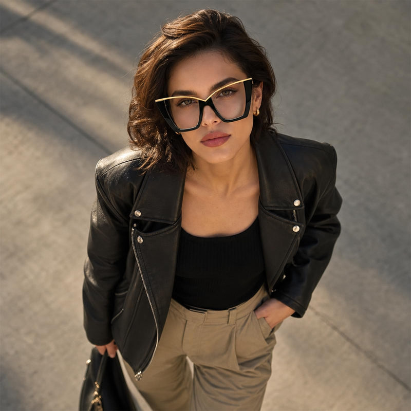 Fashion Cat Eye Blue Light Blocking Glasses for Women Men Oversized Eyewear Frame Black