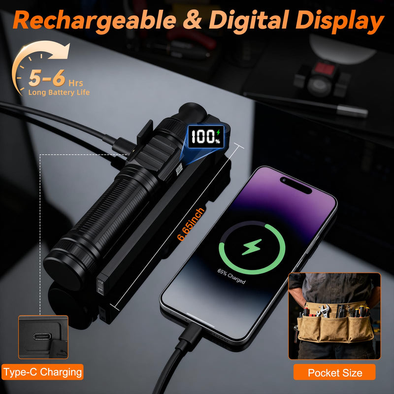 2Pack Magnetic Work Light, All Aluminum & 1500 High Lumens Rechargeable LED Work Light, 7 Mode & 360° Rotation Mechanic Light, Rechargeable Flashlight for Car Repairing, Easter Gifts for Men 2Pack