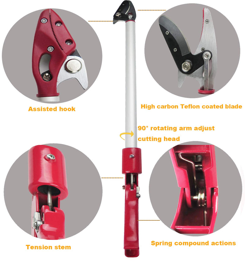 2 Feet Cut and Hold Tree Pruner, Rotation Pole Tree Trimming, Short Reach Fruit Picker, Branches Bypass Lopper 2 Feet Cut and Hold Pruner