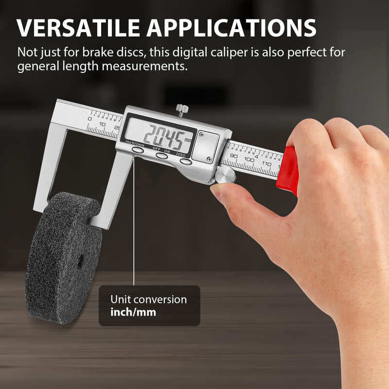Digtal Caliper Disc Brake Rotor Micrometer Digital Caliper Measuring Tool for Disc Brake, Digital Calipers 6 inch with LCD Display, Unit Conversion, Storage Case, Extra Battery