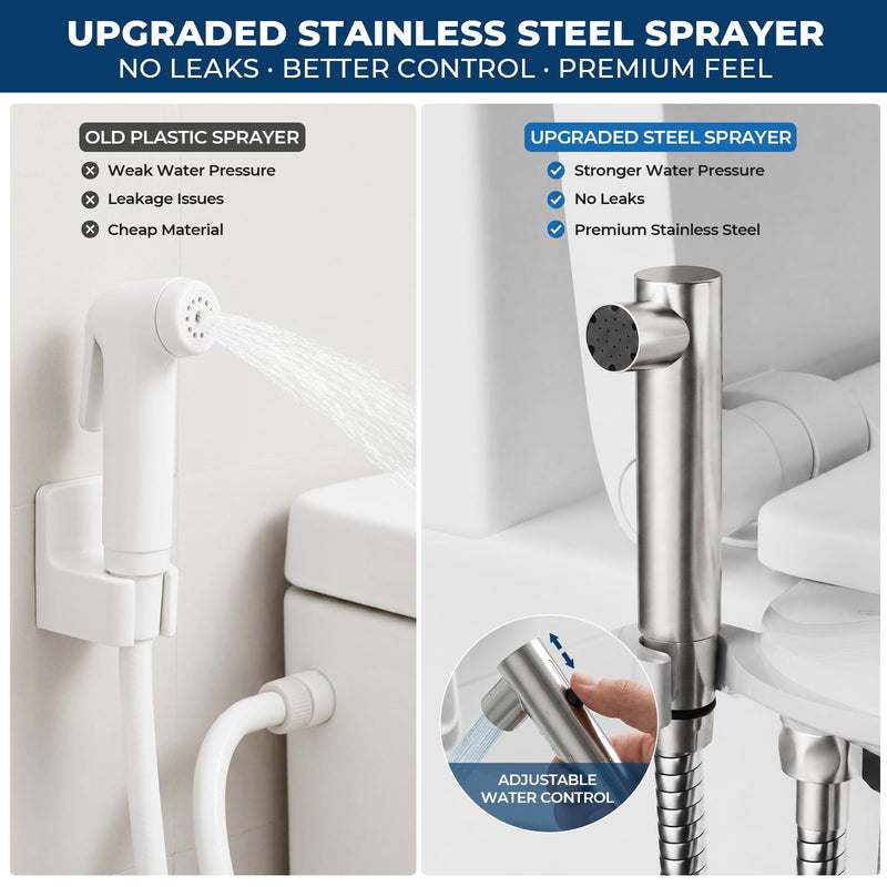 DEANIC 2-in-1 Bidet Attachment with Handheld Bath Bidet Sprayer, Ultra-Slim Adjustable Water Pressure Nozzle, Cold Water Non Electric Hand Sprayer for Toilet Seat (Sliver White) Sliver White 1