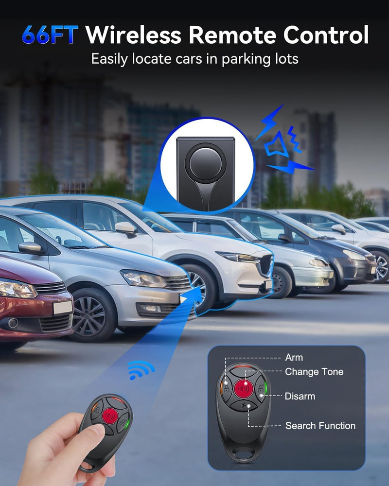 Car Alarm Anti Theft Device, 108 dB Car Audible and Visual Alarm, Magnetic Vibration Alarms System with Remote Control, High-Temperature-Resistant, Suitable for RVs, SUVs, Trucks Etc (2 Alarms)