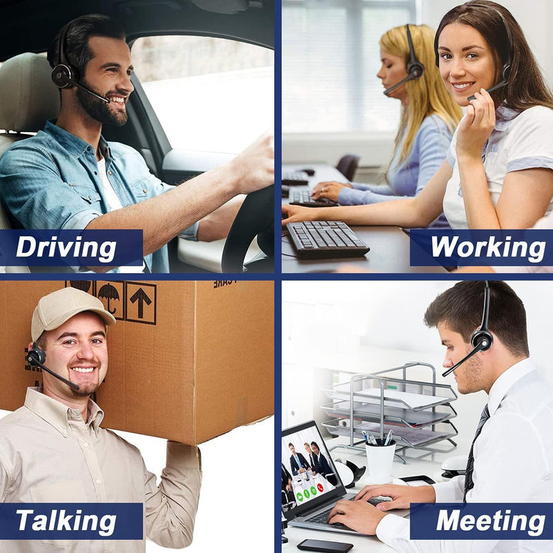 Trucker Bluetooth Headset with Noise Cancelling Mic - 15H Working Time, Wireless Headset V5.2, Comfort for Long Drives, Call Centers & Office Use (with Charging Base)