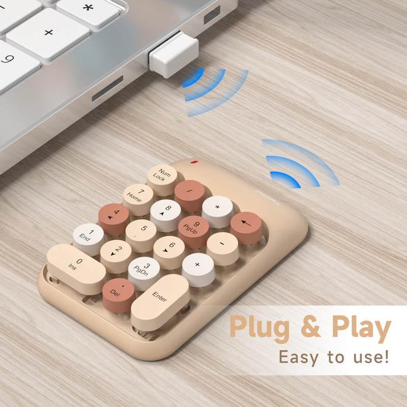 MOFII Wireless Number Pads - MilkTea Numeric Keypad 18 Keys USB 2.4G Round Keycap Colorful Extensions Keypads, Financial Accounting Portable Numpad 10 Key for Laptop/PC/Notebook/Surface Pro